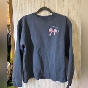 Navy Sweatshirt with Pink Bow "Philippians 4:8"
